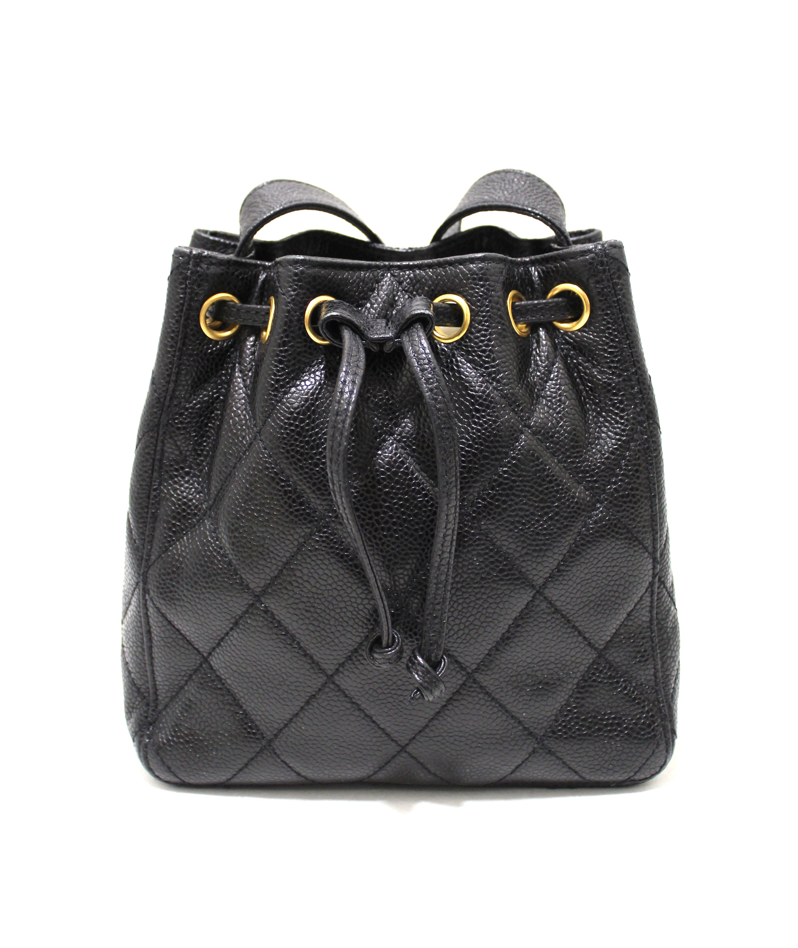 Authentic Chanel Black Caviar Leather Mini Drawstring Bucket Crossbody Bag for Women | Luxury Designer Handbag for Evening Parties, Date Night & Special Occasions