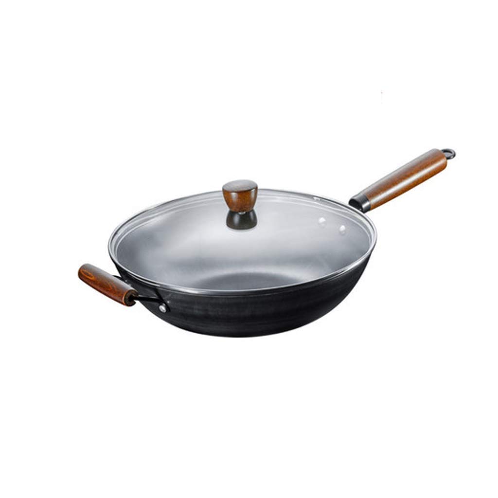 Premium 32cm Cast Iron Skillet with Beech Wood Handle - Traditional Casting Process for Even Heat Distribution - Perfect for Searing, Frying & Oven Cooking
