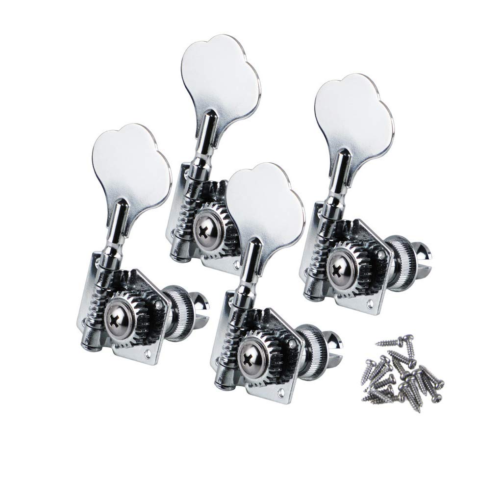 IKN Chrome 4R Vintage Open Gear Bass Tuner - Precision Tuning Keys for Fender 5-String Bass Guitars (Fits Precision & Jazz Bass Models) - Perfect for Stage Performances & Studio Recording