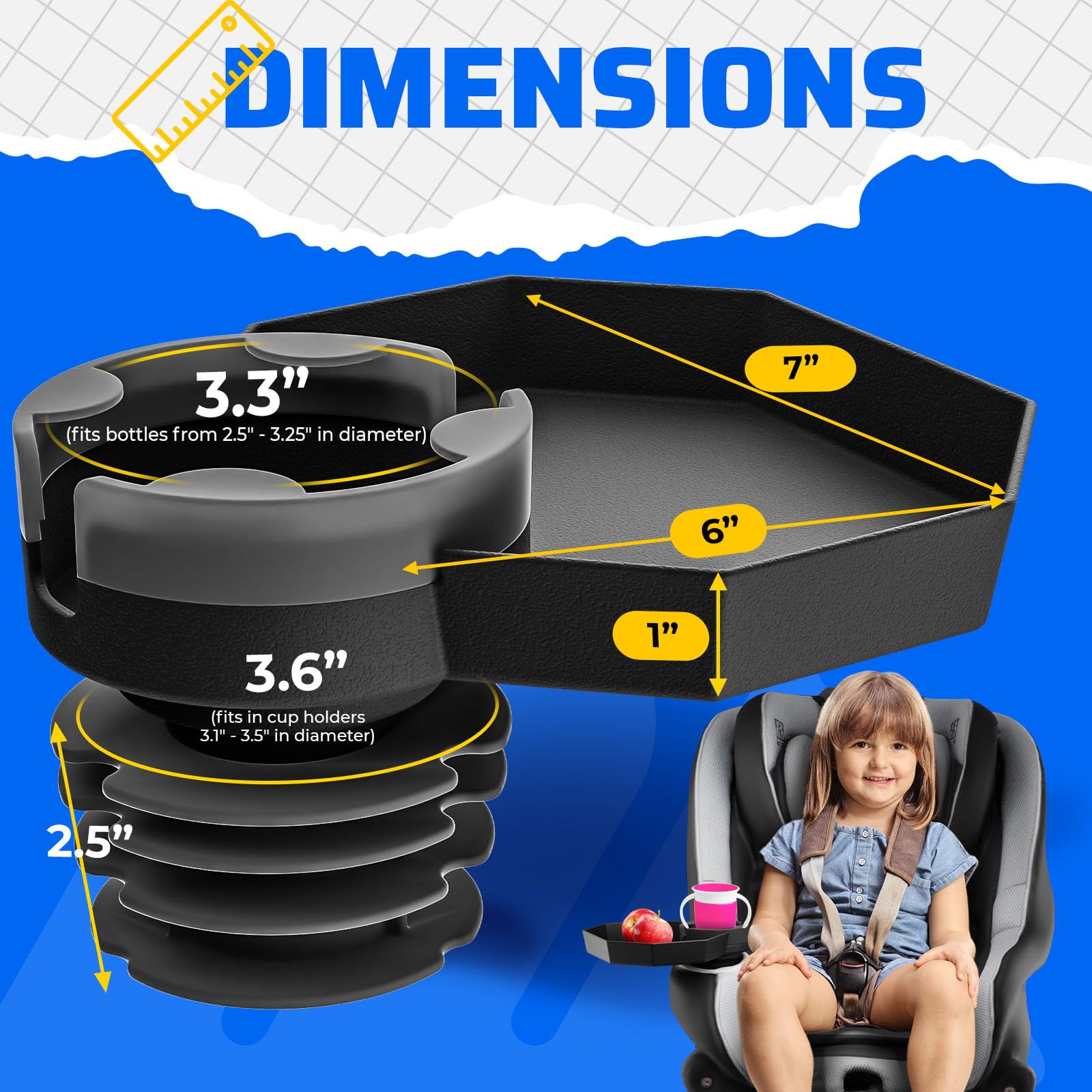 Kids Travel Tray with Large Base - Car Seat Organizer with Cup Holder for Snacks, Toys & Entertainment - Universal Fit for Most Vehicles | Perfect for Road Trips, Long Drives & Family Vacations