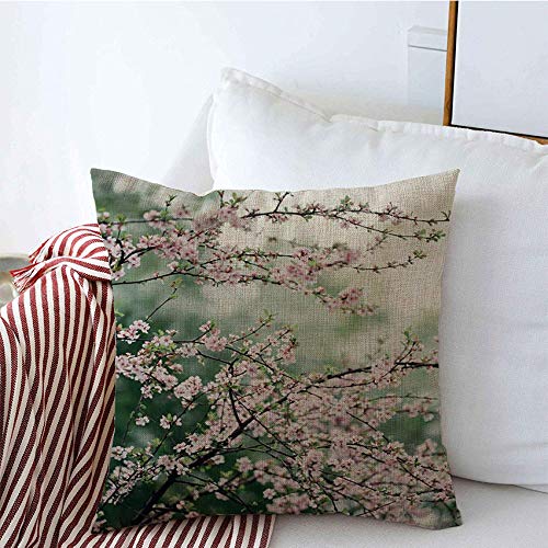 18x18 Inch Pink Cherry Blossom Tree Decorative Pillow Covers - Soft Floral Macro Green Nature Design for Sofa, Couch & Bench - Perfect for Spring Decor, Living Room Accent, Outdoor Patio & Park Picnics