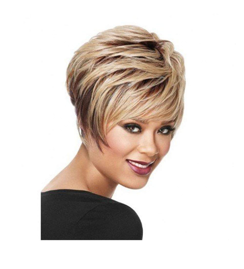 Umeet Short Bob Blonde Mixed Brown Synthetic Wig for Women - Fluffy Straight Hair with Free Wig Cap | Daily Wear, Cosplay, Halloween Costume, Party & Special Occasions