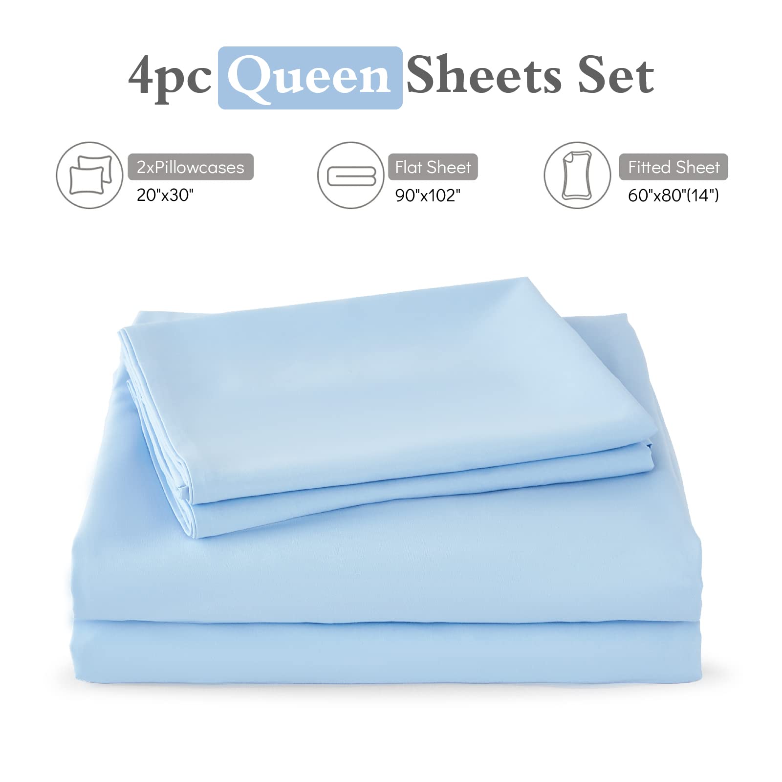 ILAVANDE 4-Piece Queen Size Bed Sheet Set - 1800 Series Luxury Microfiber, Super Soft & Breathable, Wrinkle-Free with 14
