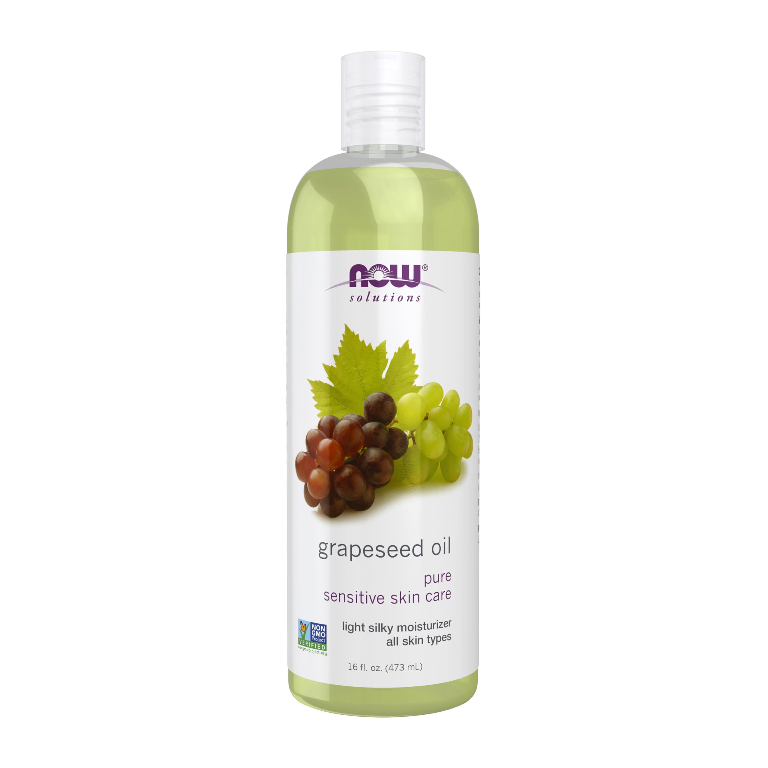 NOW Foods Grapeseed Oil for Skin Care - Lightweight, Silky Moisturizer for Sensitive & All Skin Types, 16 fl oz - Perfect for Daily Hydration, Massage & DIY Beauty Recipes