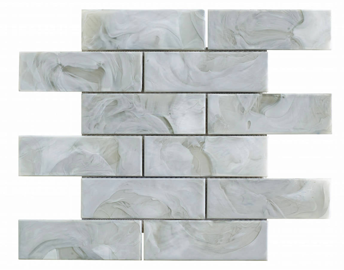 Premium 2x6 Grey Liquified Glass Tile - Modern Backsplash for Kitchen & Bathroom - Waterproof & Easy to Clean