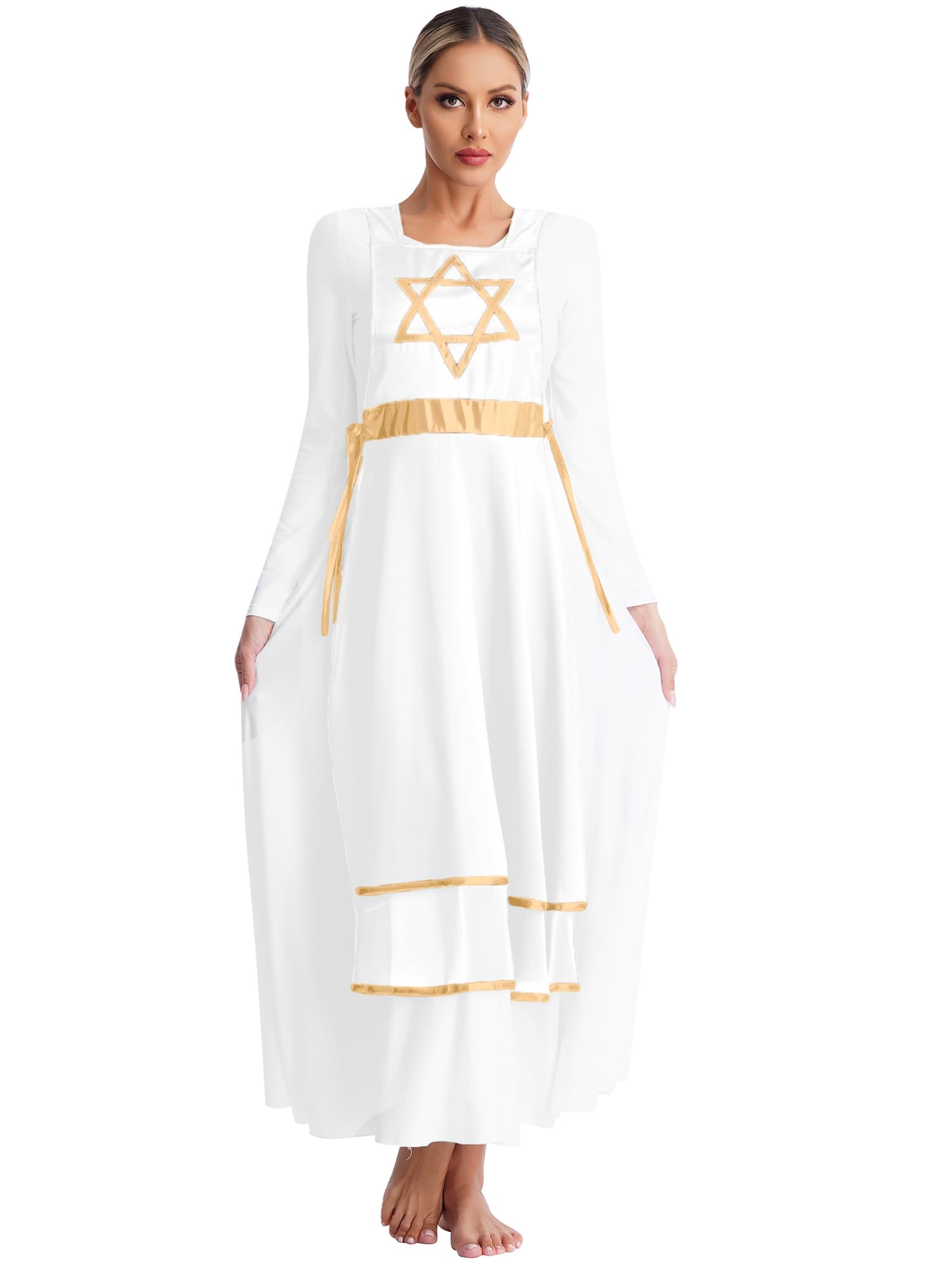JEYPINMI Women's Praise Dance Dress - Elegant Tunic Overlay Hexagram Worship Costume for Church Performances | Perfect for Christian Dance Ministries, Choir Robes & Spiritual Celebrations