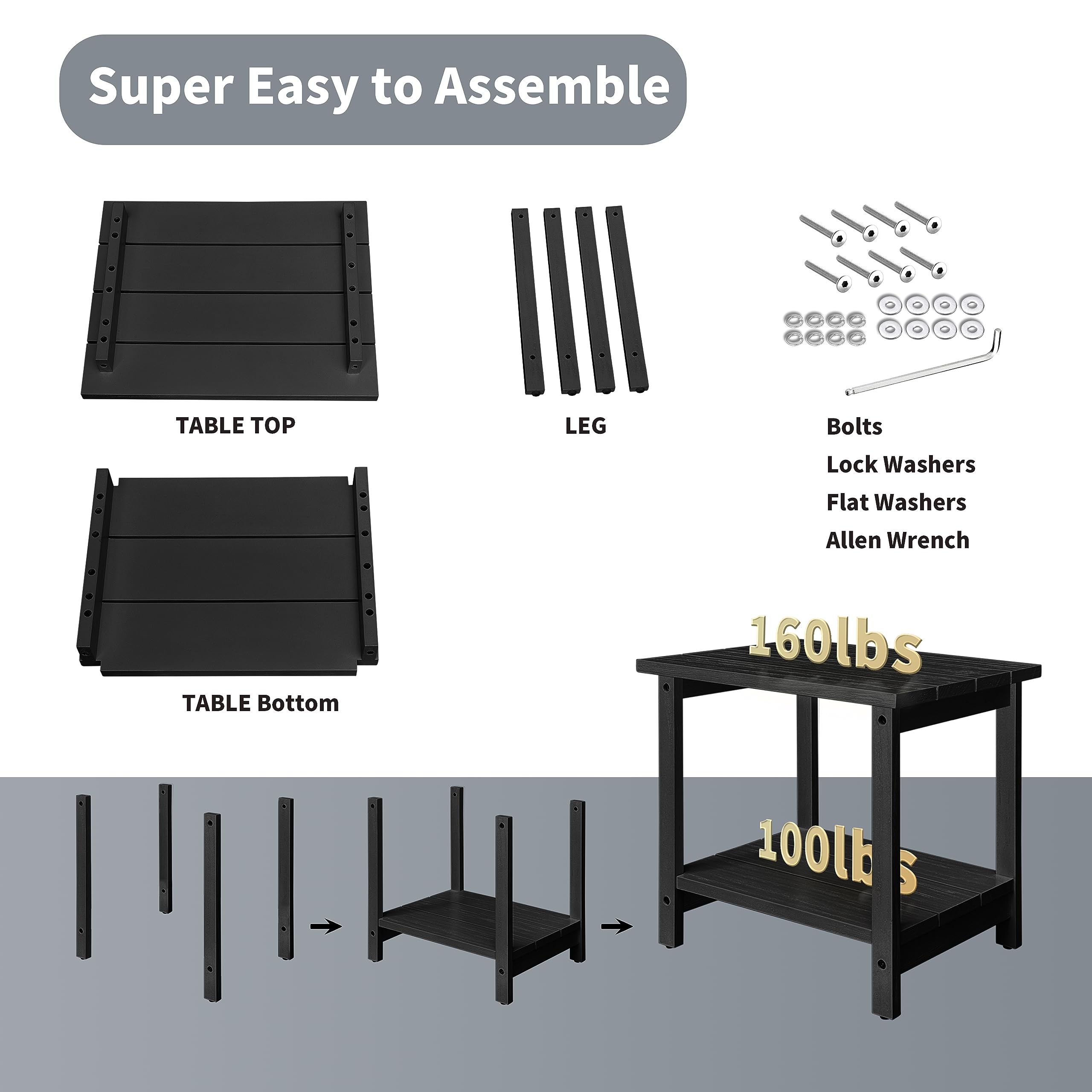Weather-Resistant Black Outdoor Side Table - Square Patio End Table for Backyard, Pool & Indoor Use - Durable Wood Companion Furniture for Relaxing Outdoors