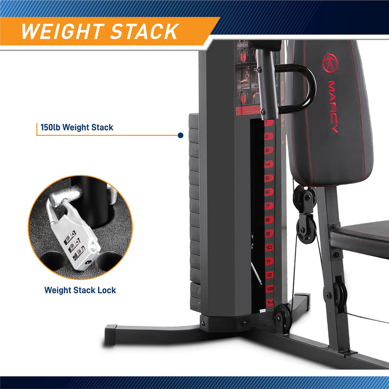 Marcy 150lb Stack Home Gym System MWM-990 - Strength Training Equipment for Full Body Workout | Perfect for Home Gym, Weight Loss & Muscle Building