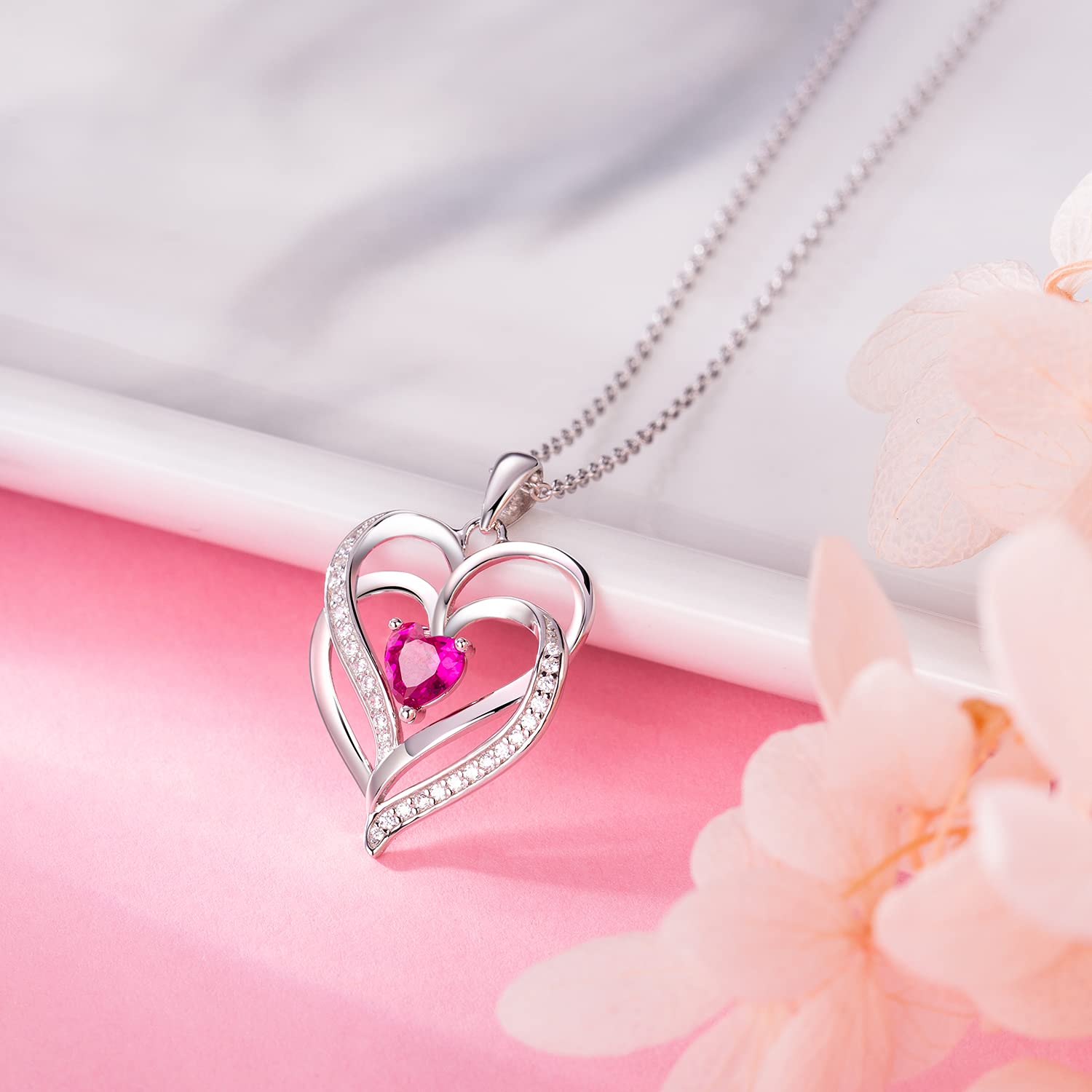 925 Sterling Silver Birthstone Necklace for Women - Heart Pendant Jewelry for Graduation, Anniversary, Birthday Gifts | Perfect for Mom, Grandma, Sister & Best Friends | Everyday Wear, Special Occasions & Gift-Giving