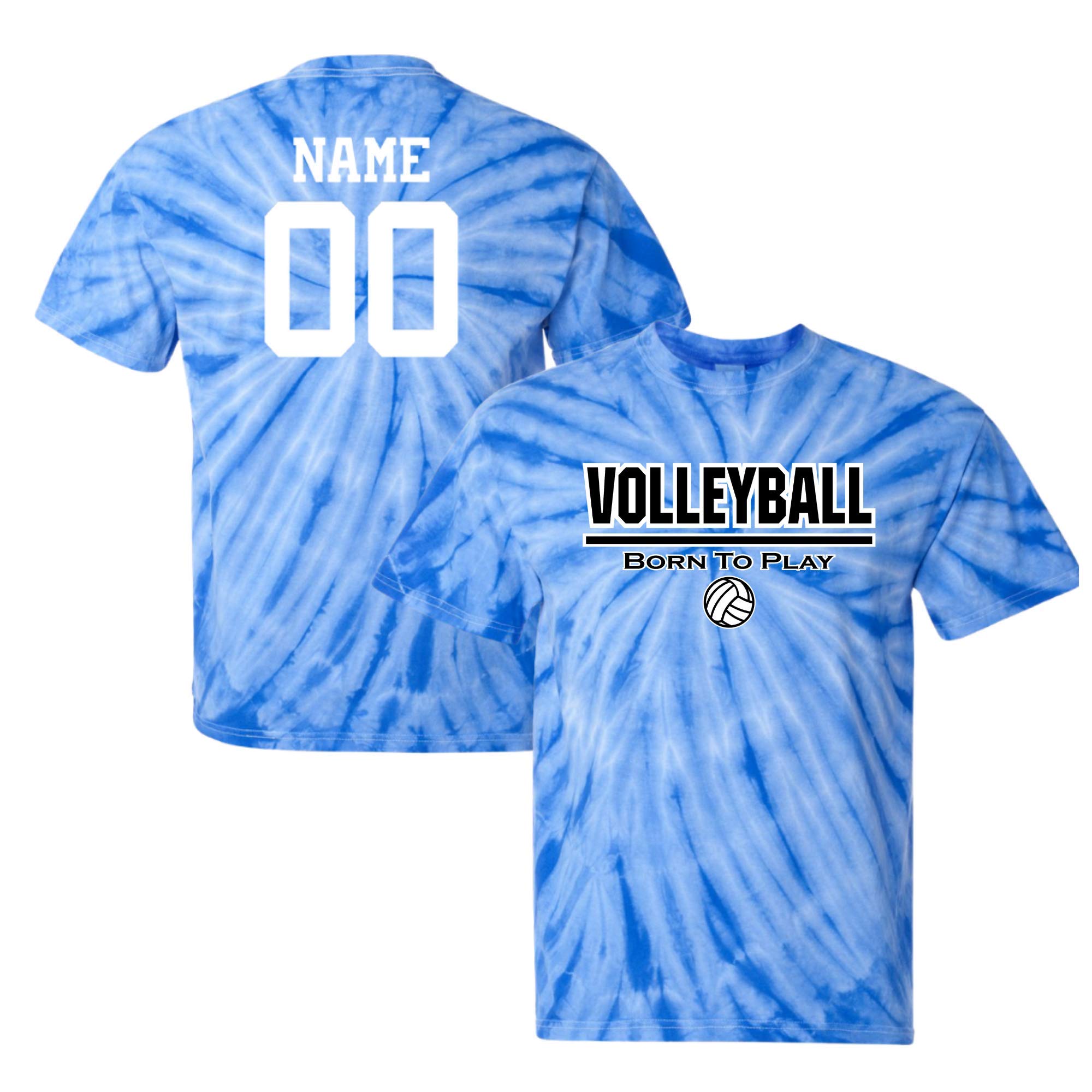 Custom Volleyball Tie Dye T-Shirt - Born to Play Logo - Perfect for Volleyball Teams, Tournaments & Sports Fans