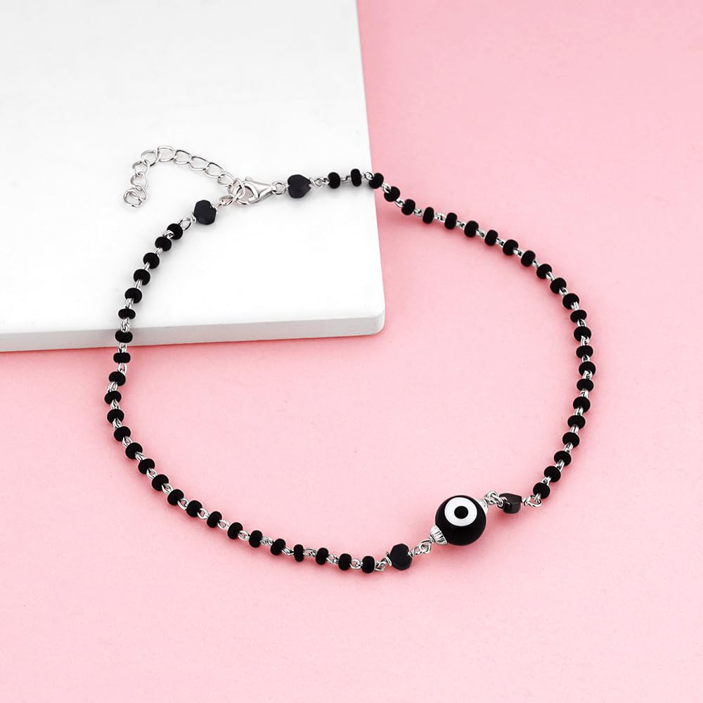 GIVA 925 Sterling Silver Black Evil Eye Anklet for Women & Girls | Authentic with Certificate & 925 Stamp | 6-Month Warranty | Protection Jewelry for Travel, Work & Everyday Wear
