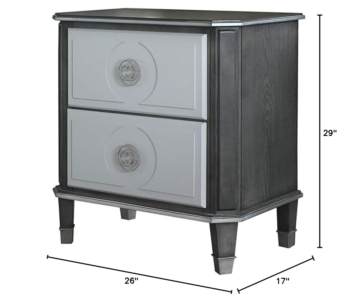 Acme Beatrice 2-Drawer Wooden Nightstand - Charcoal & Pearl White Finish - Modern Bedside Table for Bedroom, Living Room, or Office