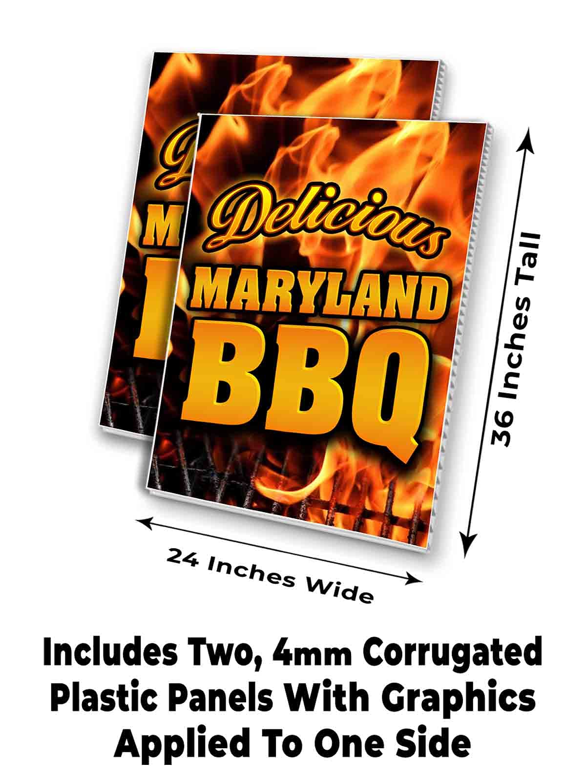 Maryland BBQ 24x36 Inch 4mm Corrugated Plastic Sign - Double-Sided Printing (Pack of 2) | Durable Outdoor Yard Decor for Parties, Tailgating & Backyard Events