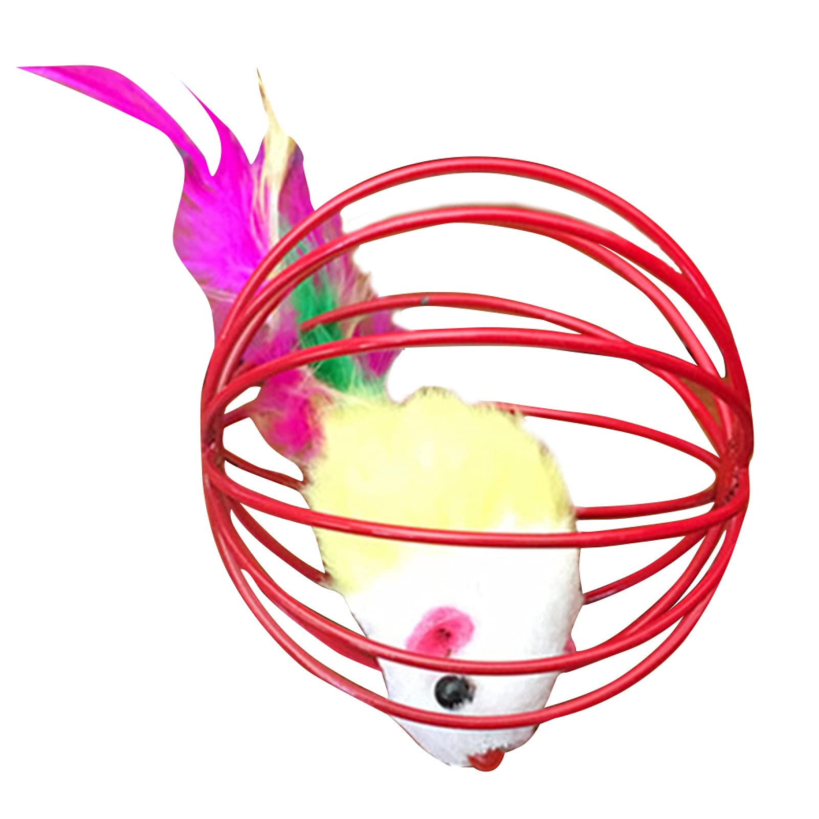 Interactive Cat Toys with Feather & Ball - 6.5cm Cage Mouse Toy for Indoor Kittens - Exercise & Play Game Pet Supplies for Active Cats (Random Color) - Perfect for Playtime, Training & Bonding with Your Feline Friend