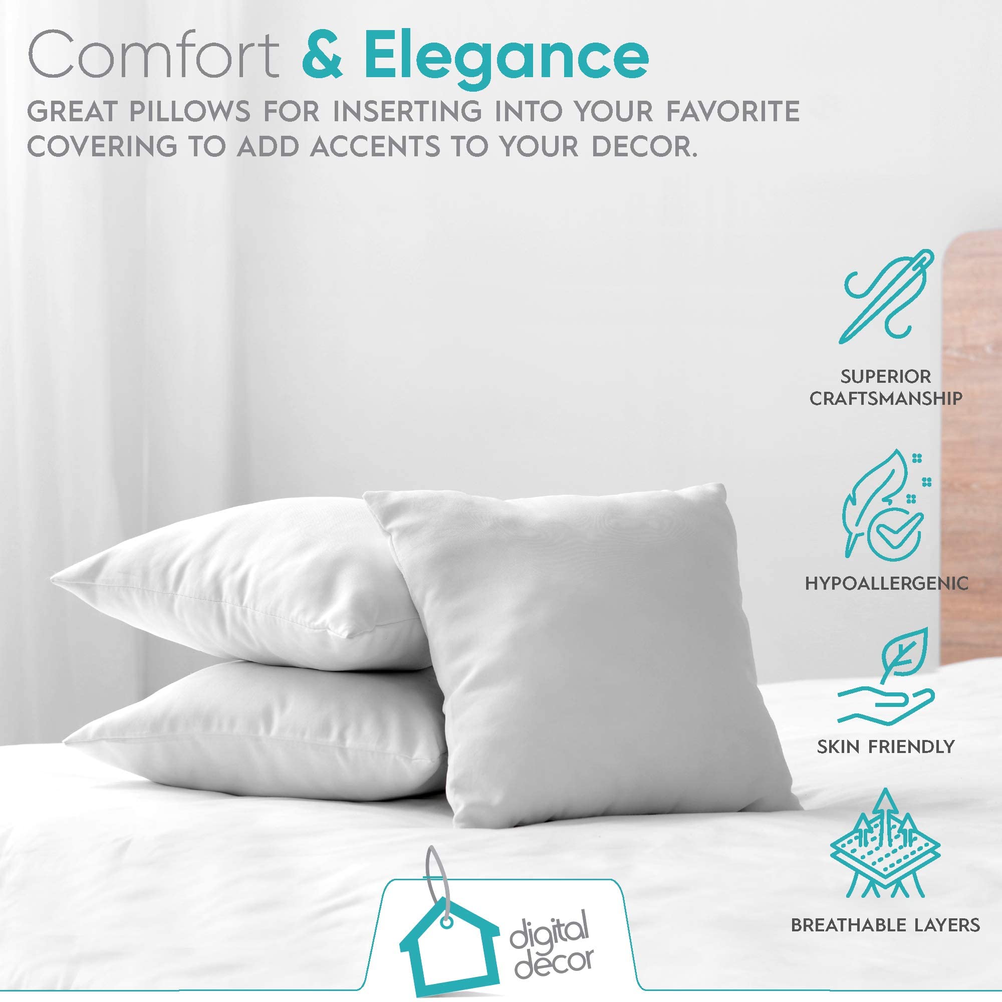 Premium White Square Decorative Throw Pillow Inserts - Digital Decor Sham for Sofa, Couch & Bedroom - Ideal for Living Room, Nursery & Outdoor Patio (1 Pack)