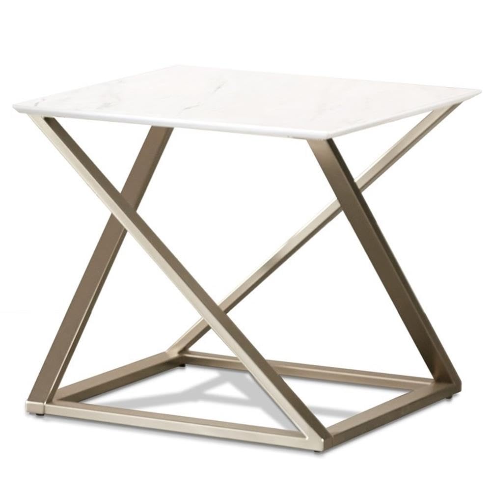 Steve Silver Zurich Square White Faux Marble End Table - Modern Accent Table for Living Room, Bedroom & Office - Stylish Side Table with Mixed Media Design for Home Decor