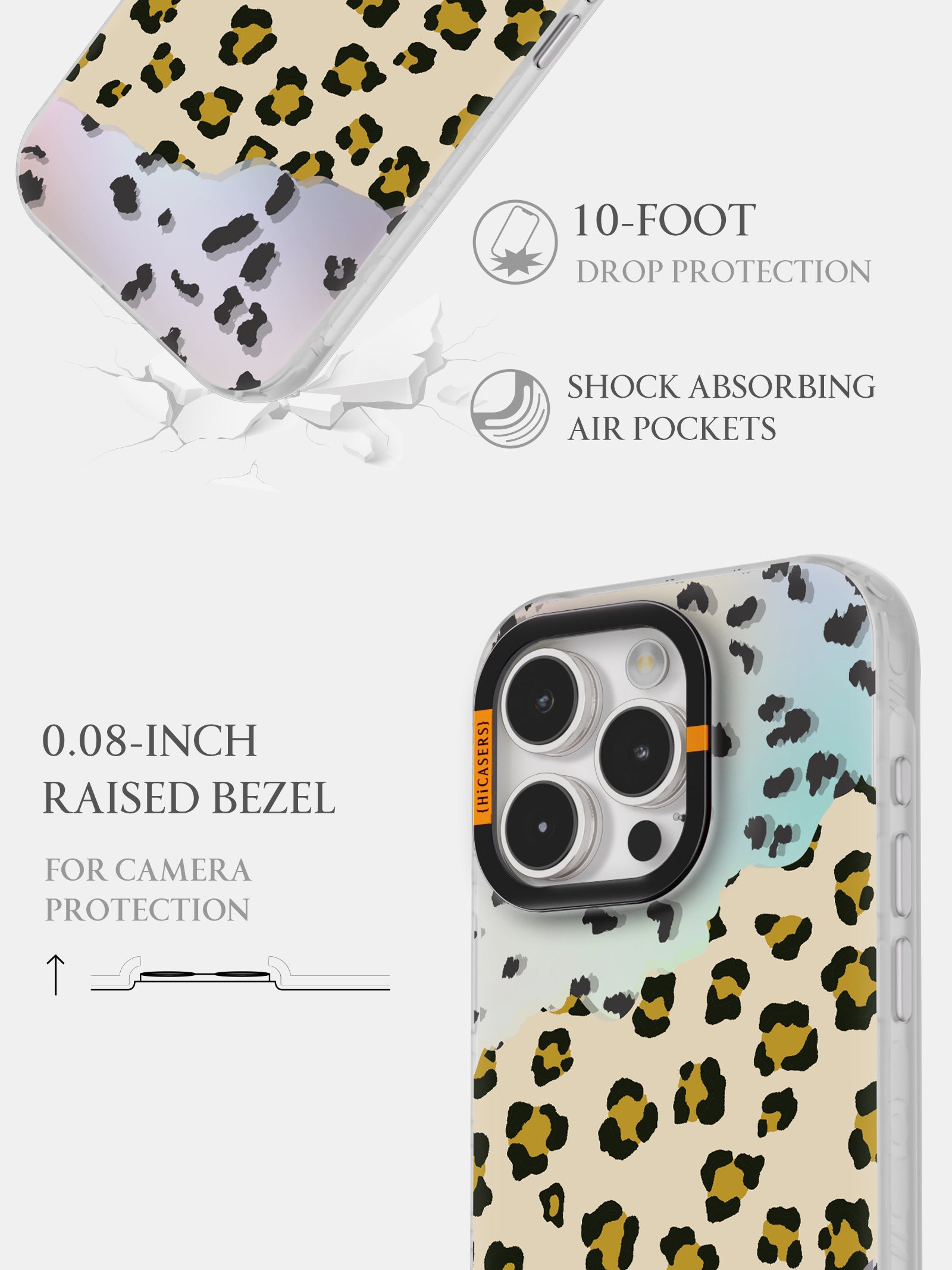 Leopard Print Collage Mirror Phone Case for iPhone & Samsung - Stylish & Protective Custard Design - Perfect for Selfies, Parties & Fashion Accessories