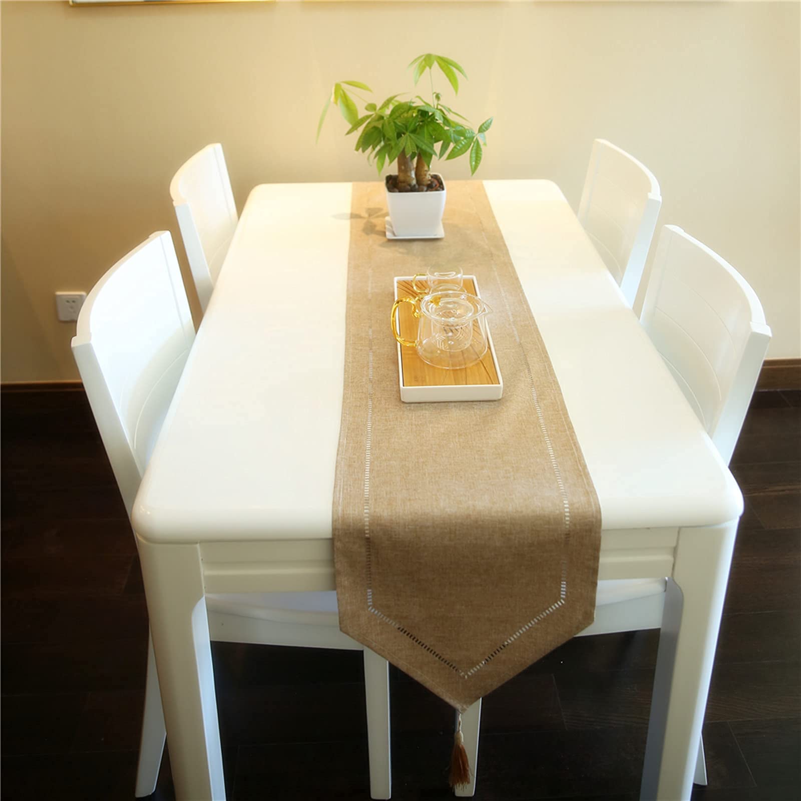 Beige Table Runner 13x72 Inches - Washable Cotton Linen Tablecloth with Tassels for Dining Table, Coffee Table, Dresser - Perfect for Home Decor, Parties, Holidays & Special Occasions