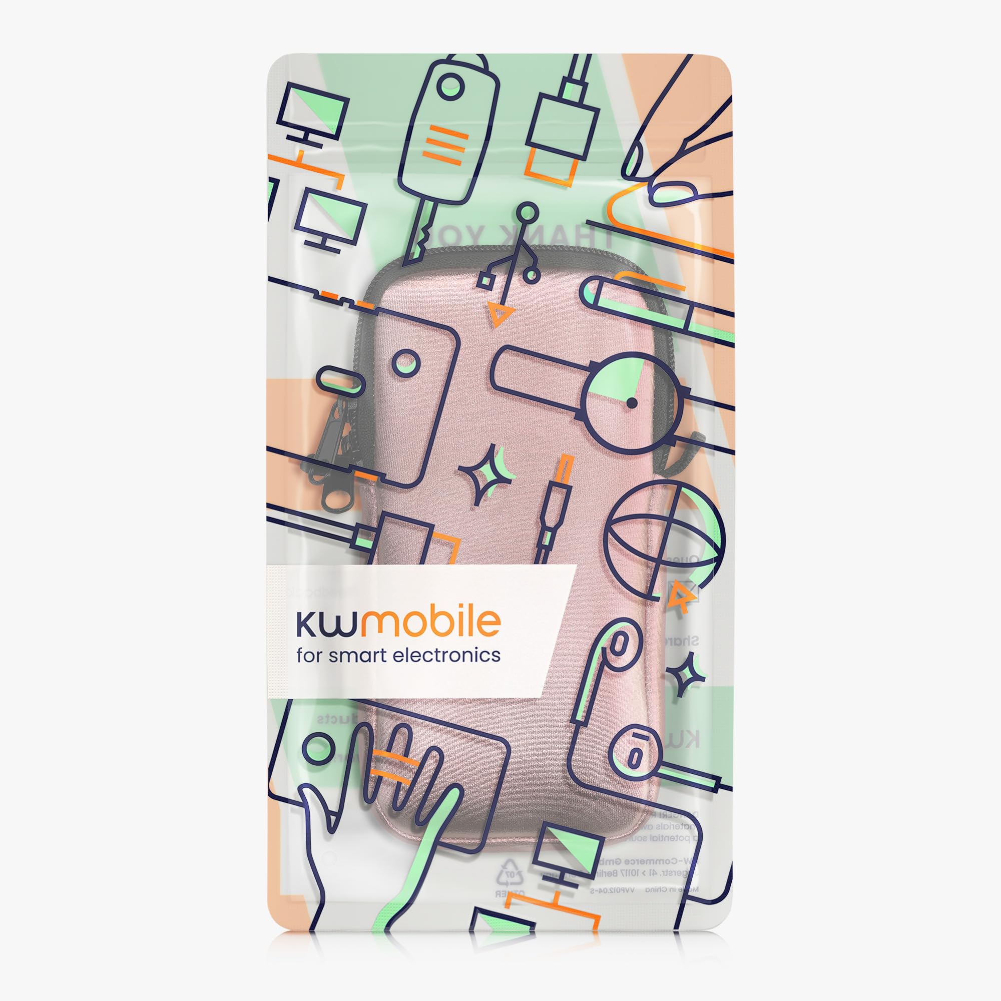 kwmobile Neoprene Phone Pouch XL for iPhone 15 Pro Max/Samsung Galaxy S23 Ultra (6.7-6.8 Inch) - Waterproof Universal Cell Phone Case with Adjustable Neck Strap & Secure Zipper - Metallic Rose Gold - Perfect for Running, Travel & Outdoor Activities