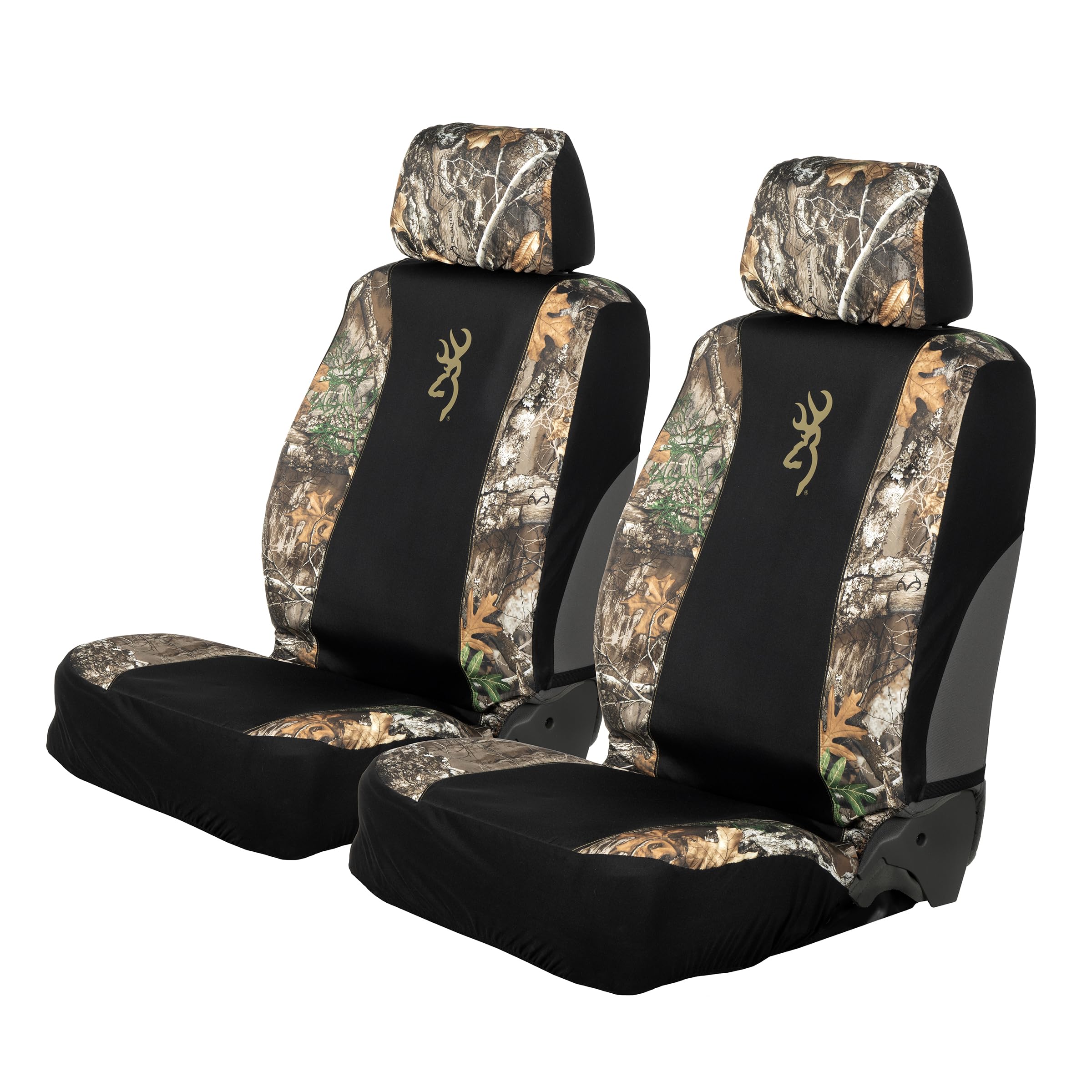 Realtree Camo Waterproof Seat Covers Full Set for Cars, Trucks & SUVs - Low Back Seat Covers, Floor Mats & Wheel Covers (Browning Camouflage, 3-Piece Set) | Perfect for Hunting, Off-Roading & Outdoor Adventures