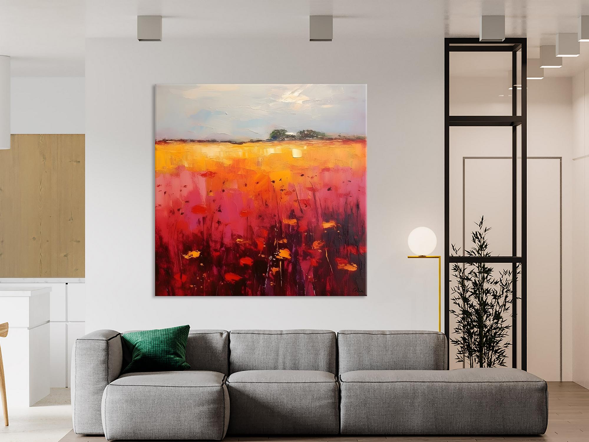 Modern Abstract Landscape Wall Art - Large Acrylic Canvas Painting for Living Room Decor | Contemporary Home & Office Wall Decor