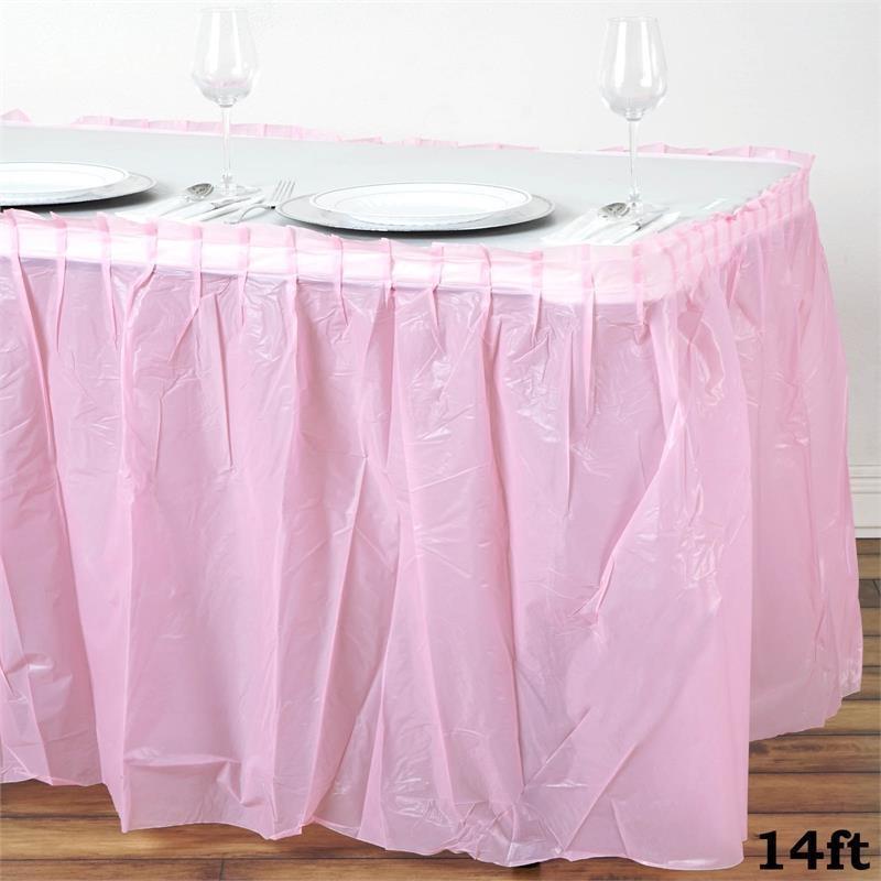 5-Pack 14-Foot Disposable Plastic Table Skirts for Parties, Weddings & Events - Waterproof & Easy to Install - Perfect for Banquet Tables, Buffets & Catering