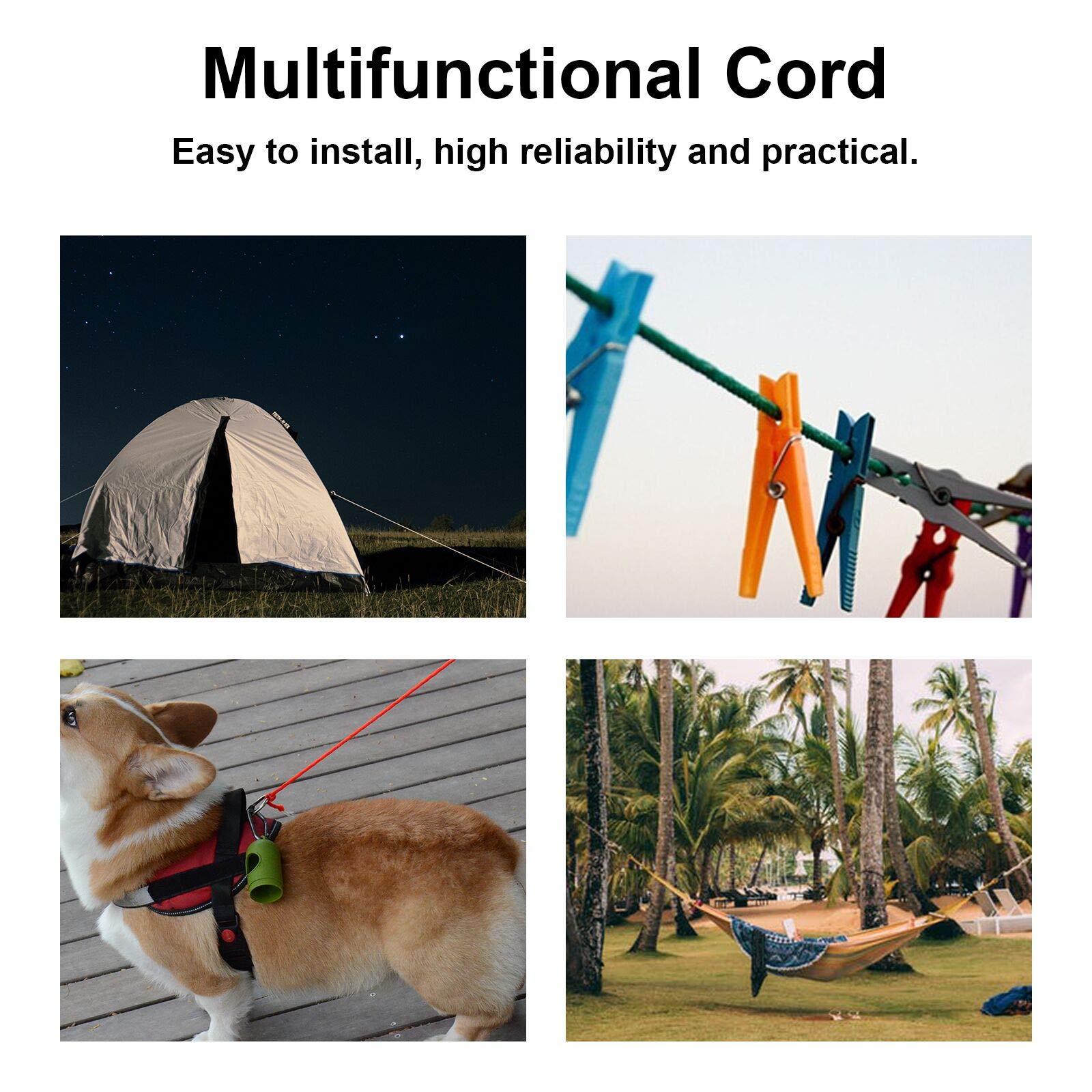 Reflective Nylon Paracord - Heavy Duty 550lb Parachute Cord for Camping Tents, Hiking Gear & Outdoor Survival | Perfect for Tent Ropes, Emergency Kits & DIY Projects