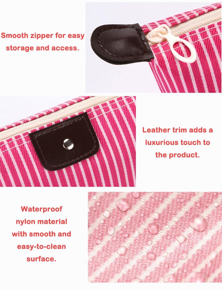 2 Pack Light Pink Nylon Makeup Bag - Travel Toiletry & Cosmetic Organizer for Skincare, Trendy Preppy Style - Perfect for Travel, Gym, and Daily Essentials Storage