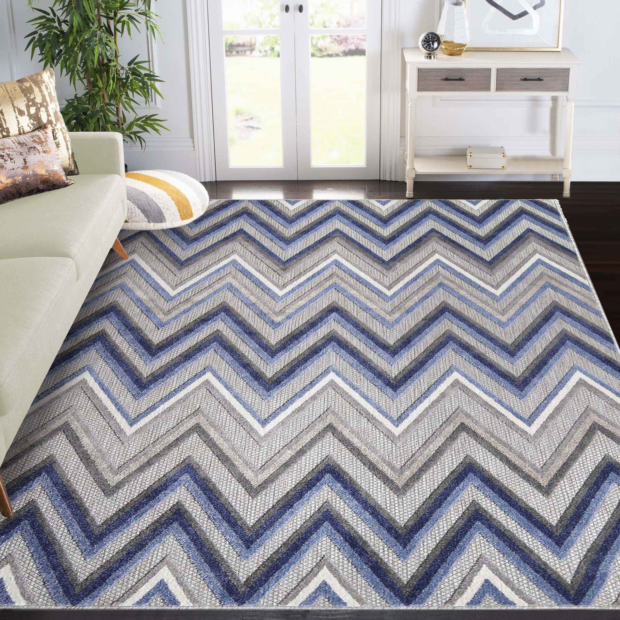 Acacia Geometric Zigzag Modern Indoor/Outdoor Area Rug or Runner - Non-Slip Boho Chic Carpet for Living Room, Bedroom, Patio & Hallway Decor