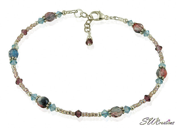 Spring Aqua Purple Crystal Beaded Anklet - Elegant Bohemian Ankle Bracelet for Women - Perfect for Beach, Summer, and Festival Outfits