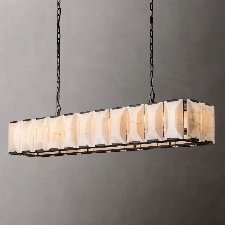 Aubrey Calcite Rectangular Chandelier - 74 Inch Modern Crystal Ceiling Light Fixture for Dining Room, Living Room & Bedroom Lighting