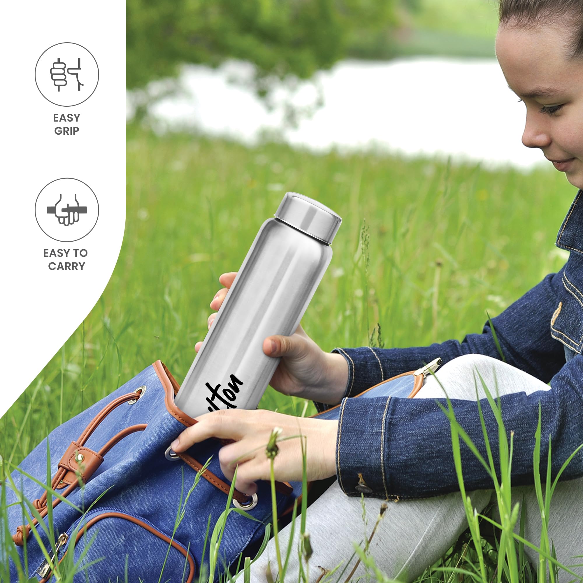 Milton Aqua 1000 Stainless Steel Water Bottle - 3 Pack (950ml Each) | Silver Leakproof Thermos | Perfect for Office, Gym, Hiking, Travel & Outdoor Activities | BPA-Free Insulated Water Bottle for Hot & Cold Drinks