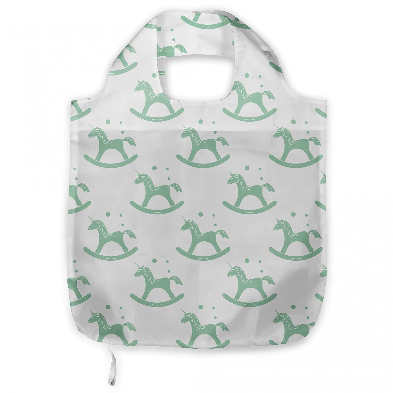 Ambesonne Cartoon Unicorn Fabric Shopping Tote Bag - Monochrome Rocking Chair & Bubble Shower Pony Design - Large Capacity Reusable Grocery Bag in Almond Green & White - Perfect for Grocery Shopping, Beach Trips & Eco-Friendly Errands