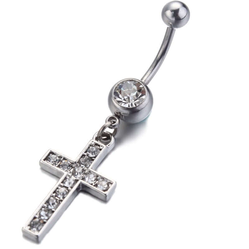 Silver Cross Dangle Belly Button Rings for Women | Surgical Steel Navel Piercing Jewelry | Trendy Gothic Body Jewelry for Parties & Everyday Wear