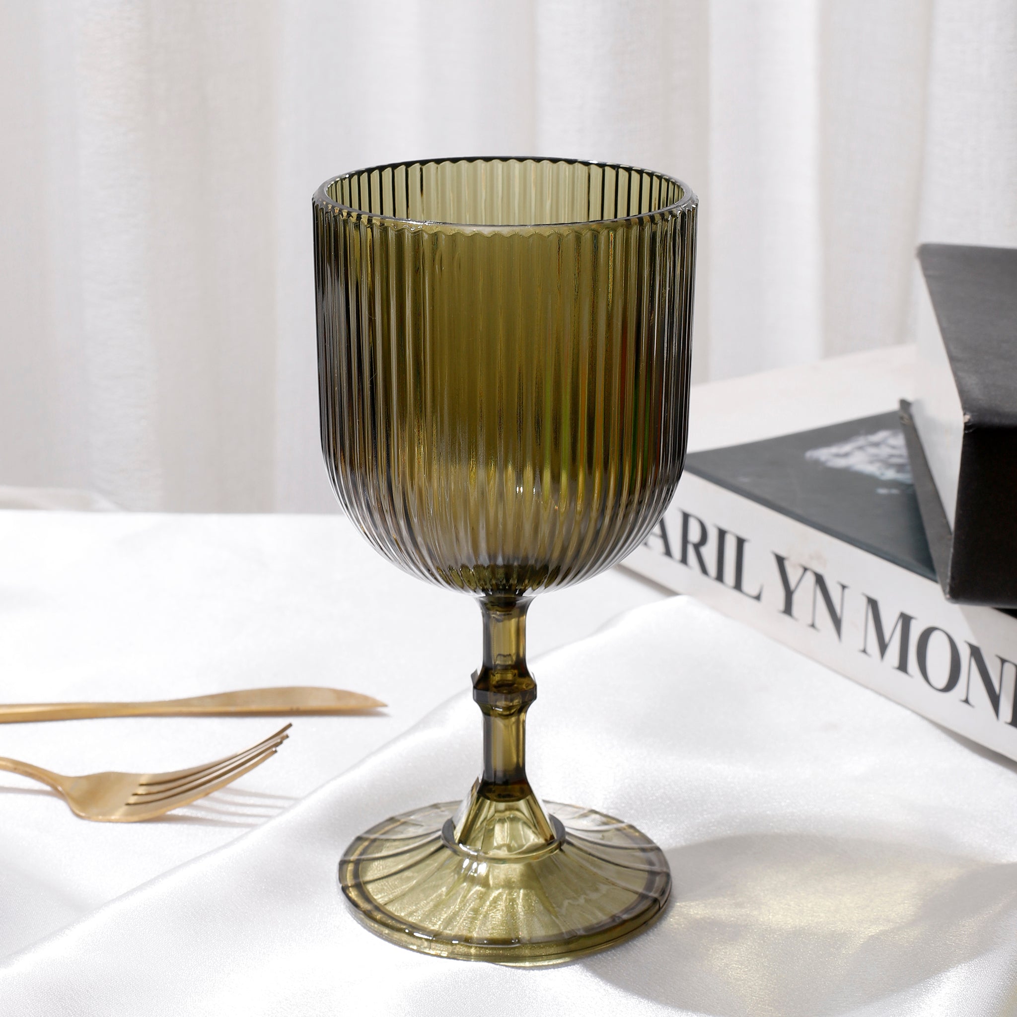 Premium 11oz Olive Green Acrylic Wine Glasses Set of 6 - Elegant Ripple Design Stemware for Parties, Weddings & Home Decor - Shatterproof & Dishwasher Safe Cups