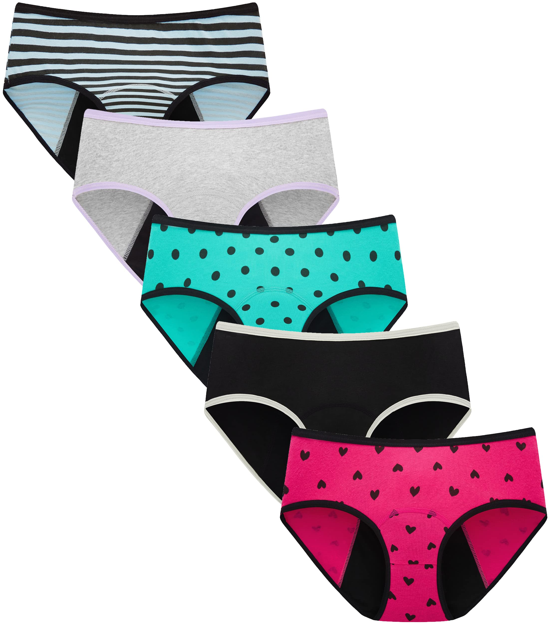 Teen Girls Period Underwear - Soft Cotton Panties for Juniors Age 8-18 - Comfortable & Absorbent for School, Sports & Sleep