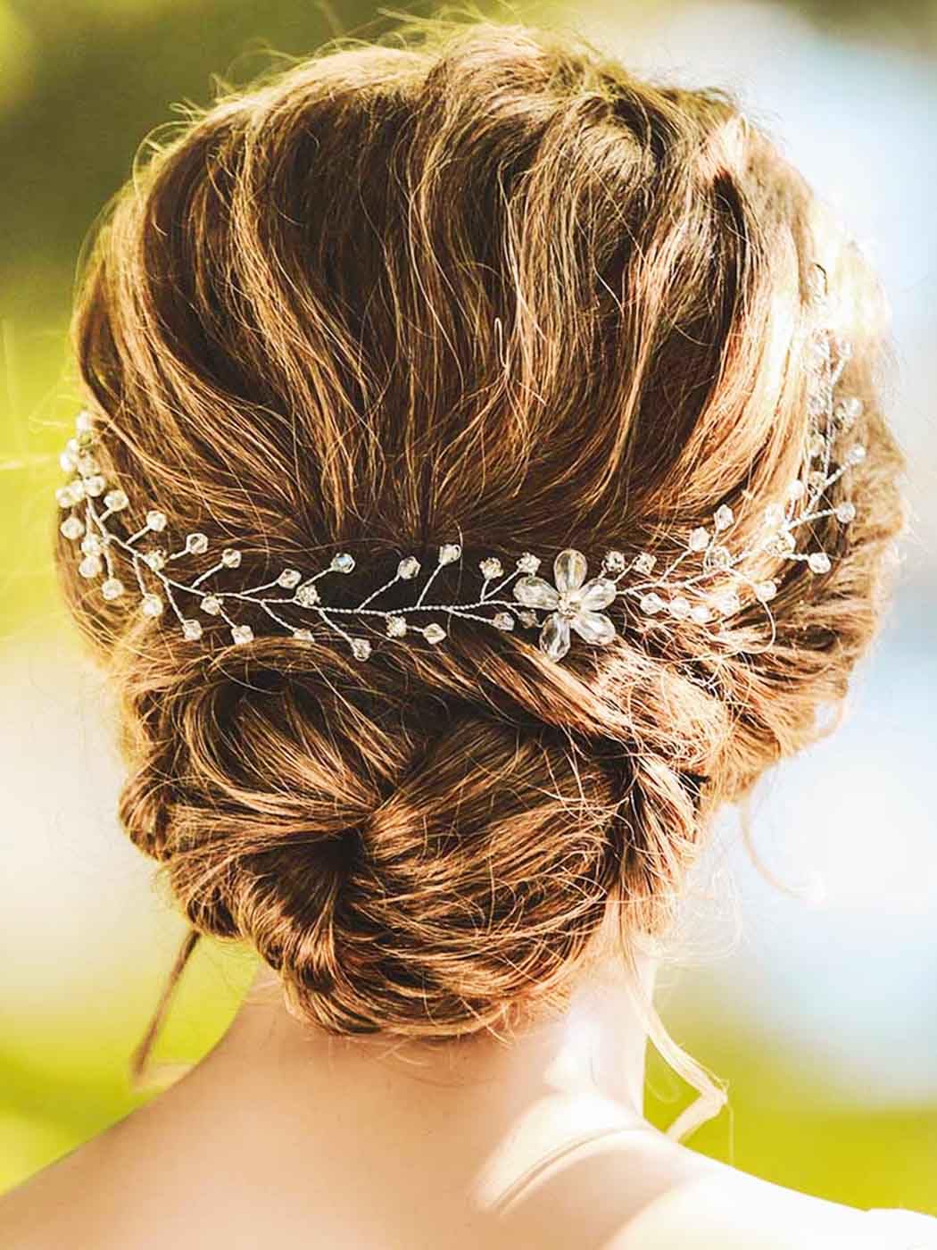 Jakawin Silver Flower Hair Vine - Elegant Bridal Headpiece for Women (HV067) | Perfect for Weddings, Prom, and Formal Events