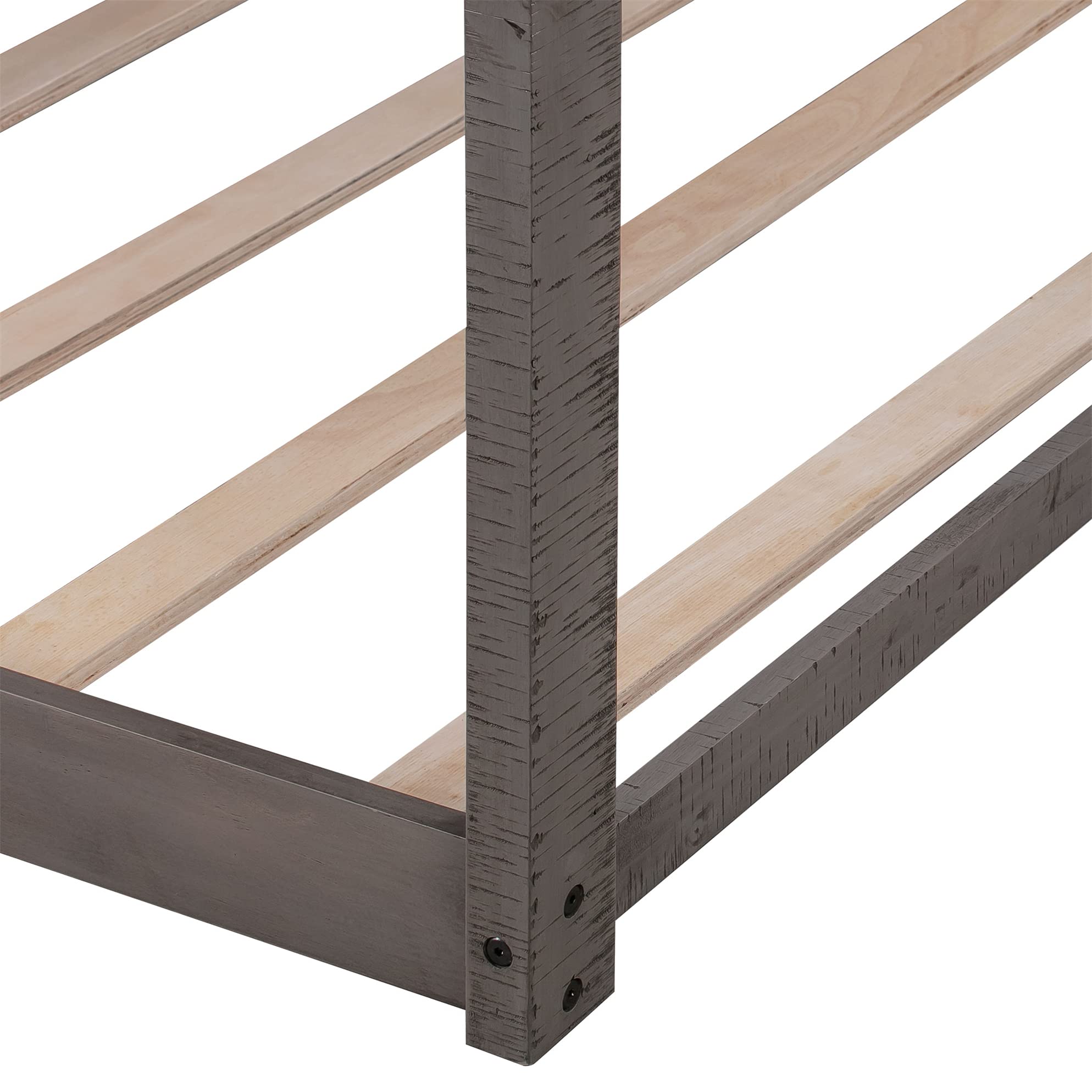 MERITLINE Full Over Full House Bunk Bed for Kids - Wooden Twin Size Loft Bed with Roof & Window - No Box Spring Needed - Antique Gray - Perfect for Toddlers, Teens, Boys & Girls Bedrooms, Playrooms & Sleepovers