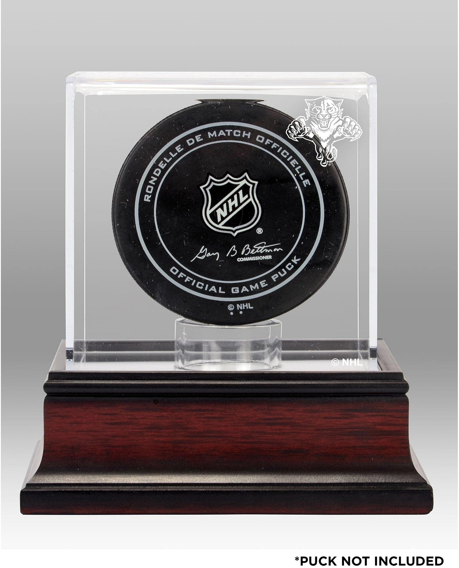 Florida Panthers (1993-2016) Mahogany Hockey Puck Logo Display Case - Premium Wooden Hockey Memorabilia Showcase for Collectors - Perfect for Home, Office, or Man Cave Decor