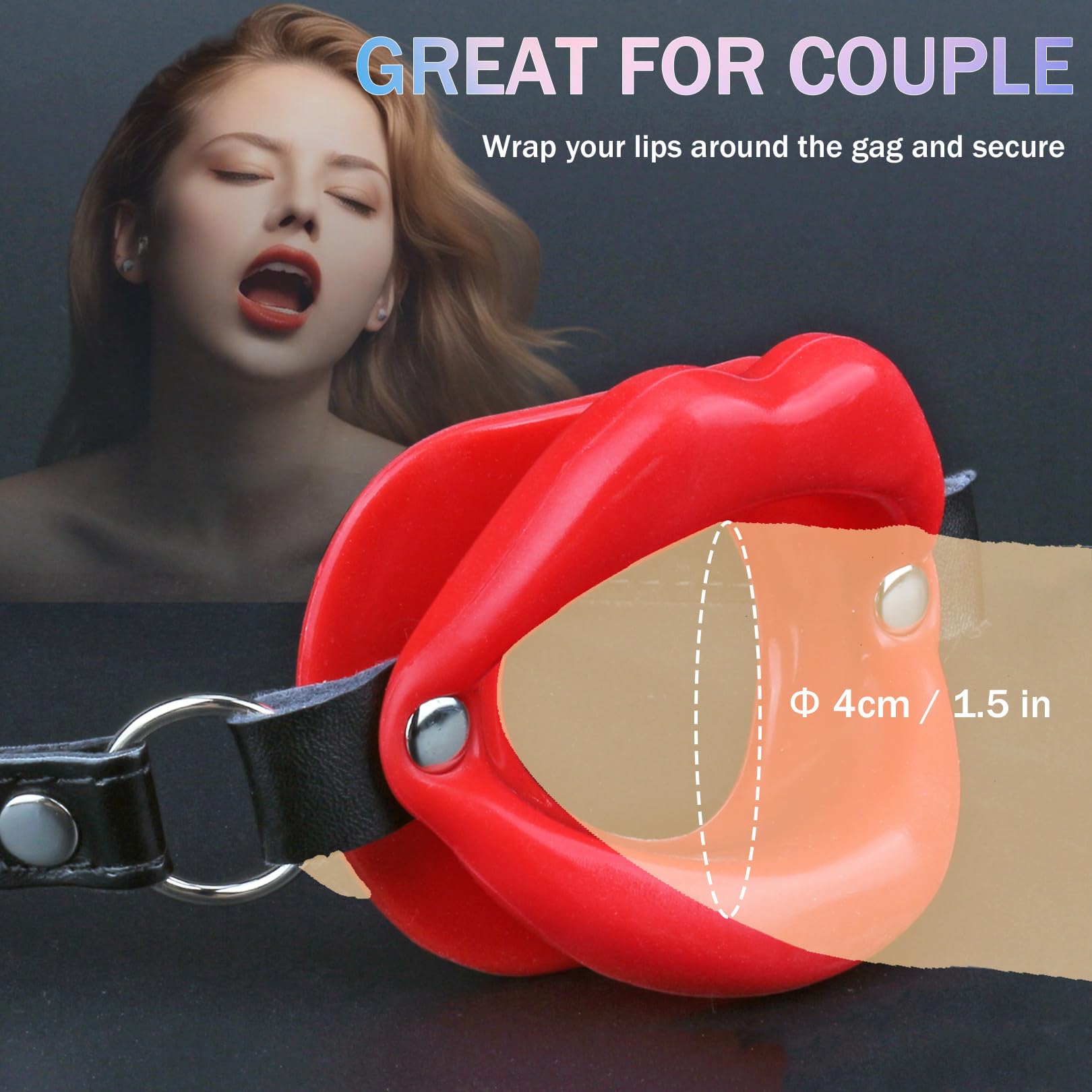 4cm Red Silicone Lips Open Mouth Gag - Soft O-Ring Ball Gag for Couples Play, BDSM Restraints & SM Sex Toys - Perfect for Bedroom Fun, Roleplay & Sensory Play (Men & Women)