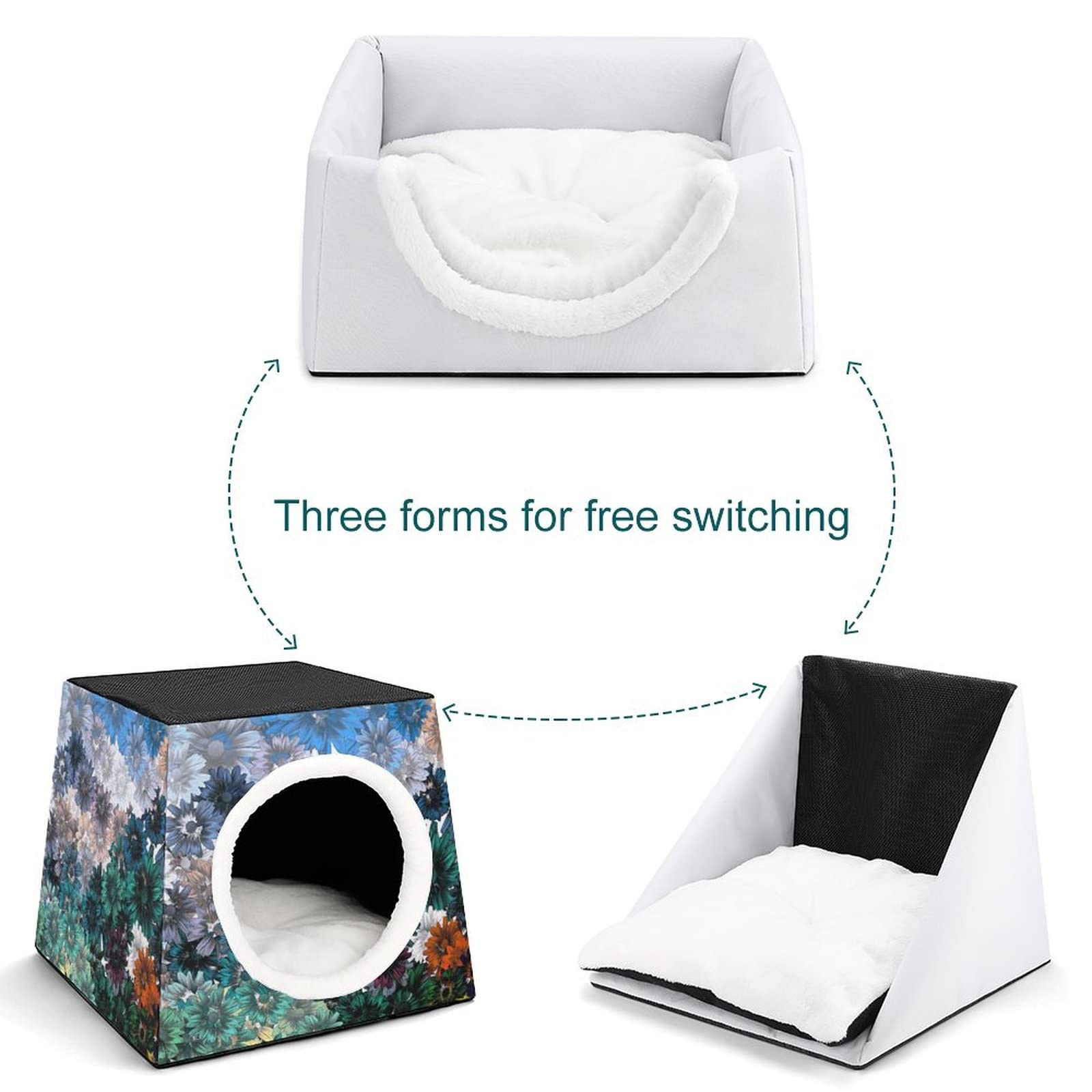 Cozy Indoor Cat House Bed & Sofa - Printed Cat Cube with Soft Pillow for Kittens & Small Dogs - Oil Painting Floral Design - Perfect for Pet Lounging & Home Decor