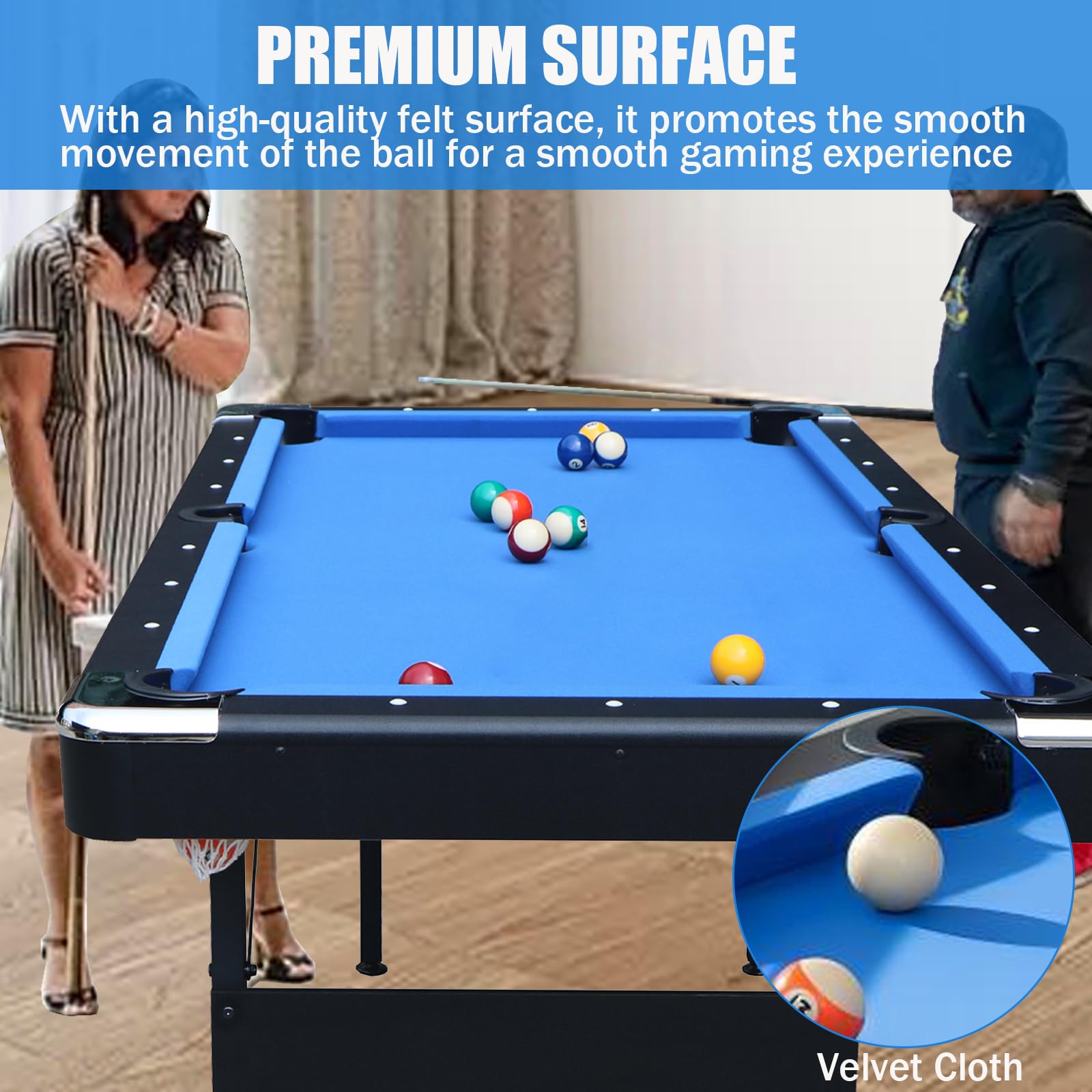 BOSTANA 5.5 ft Foldable Pool Table Set with Balls, Cues, Chalks & Brush - Portable Billiard Table for Home Game Room, Family Entertainment & Party Fun - Perfect for Adults & Kids Indoor/Outdoor Use