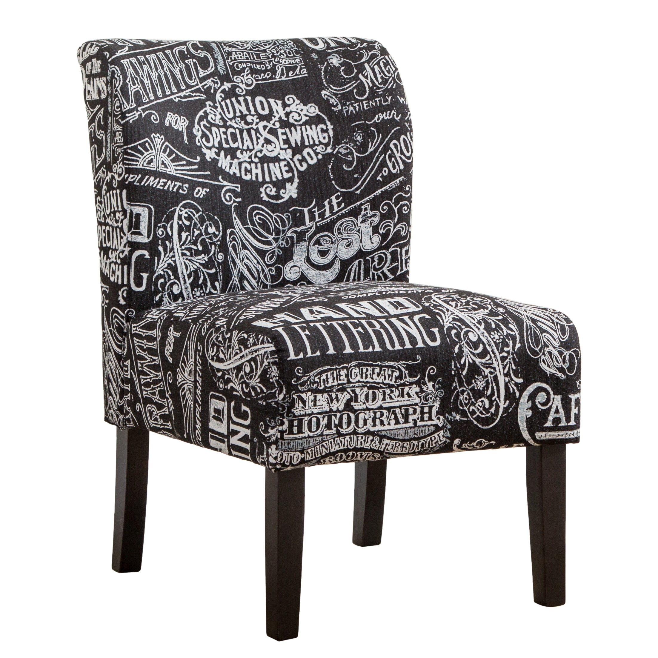 Roundhill Furniture Capa Fabric Armless Contemporary Accent Chair - Modern Chalkboard Shadow Print Design for Living Room, Bedroom & Office Decor