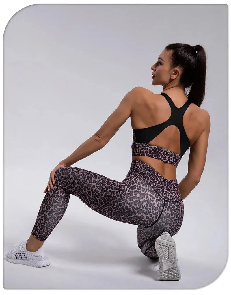 Leopard Print Yoga Set for Women - Quick Dry Fitness Tracksuit with Matching Pants | Gym Workout Outfit for Yoga, Running & Activewear