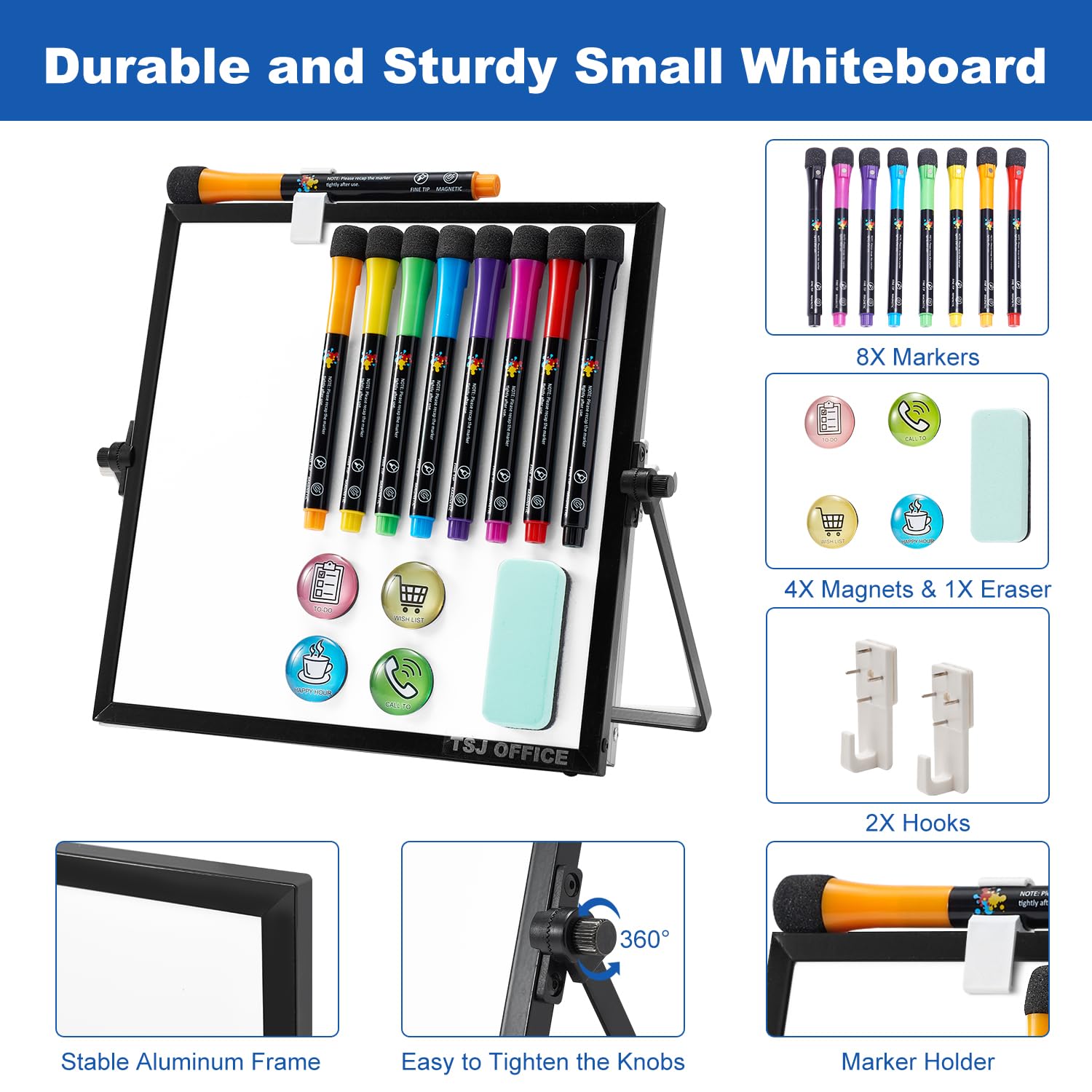 Double-Sided Magnetic Dry Erase Whiteboard - 10x10 Inch Portable Mini Desktop Whiteboard with Stand for Office, School & Home | Perfect for To-Do Lists, Notes & Planning | Ideal for Students, Professionals & Home Organization