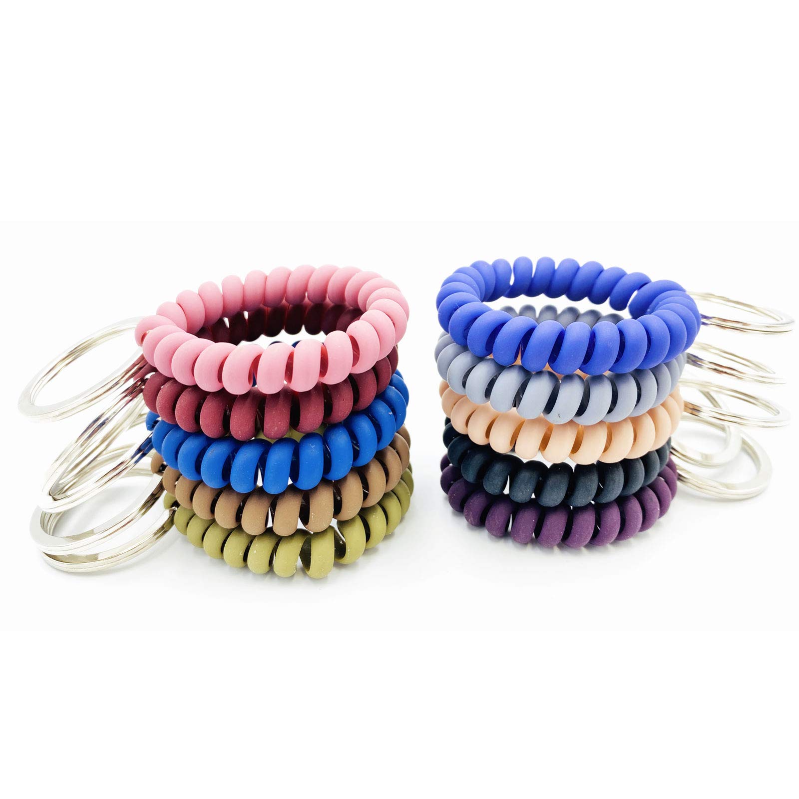 10-Pack FRUTA Plastic Coil Stretch Wristband Keychain - Elastic Spiral Key Holder for Keys, ID Cards & Small Items - Perfect for Gym, Work, Travel & Outdoor Activities