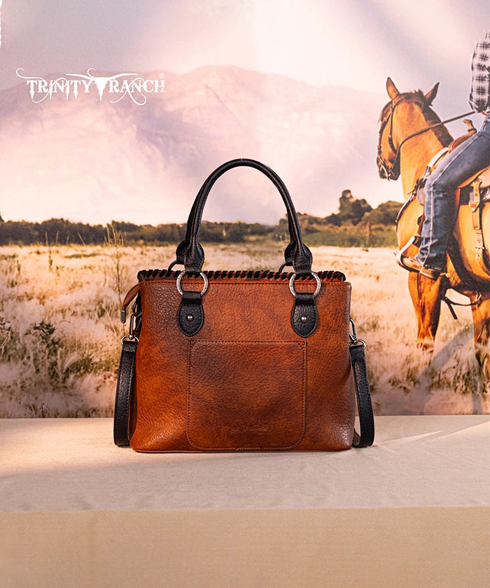 Trinity Ranch Floral Tooled Concho Tote Bag Set - Western Style Leather Handbag for Women - Perfect for Cowgirl Fashion, Rodeo Events & Country Outfits