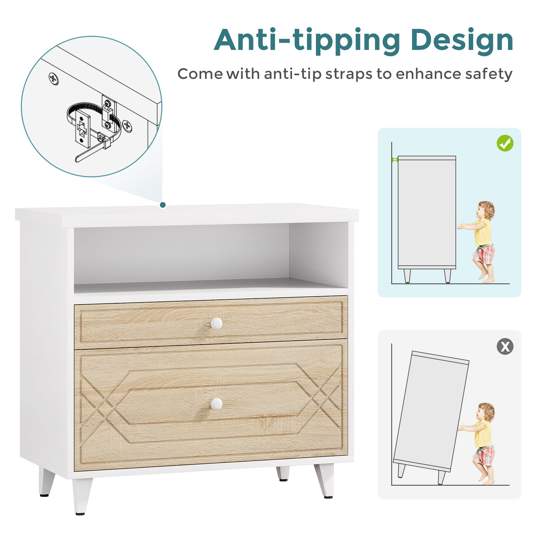 2-Drawer Lateral File Cabinet with Shelf - Modern Industrial Office Storage for A4/Letter/Legal Size Documents - White & Light Brown Home Office Cabinet | Perfect as Printer Stand & Document Organizer for Workspaces