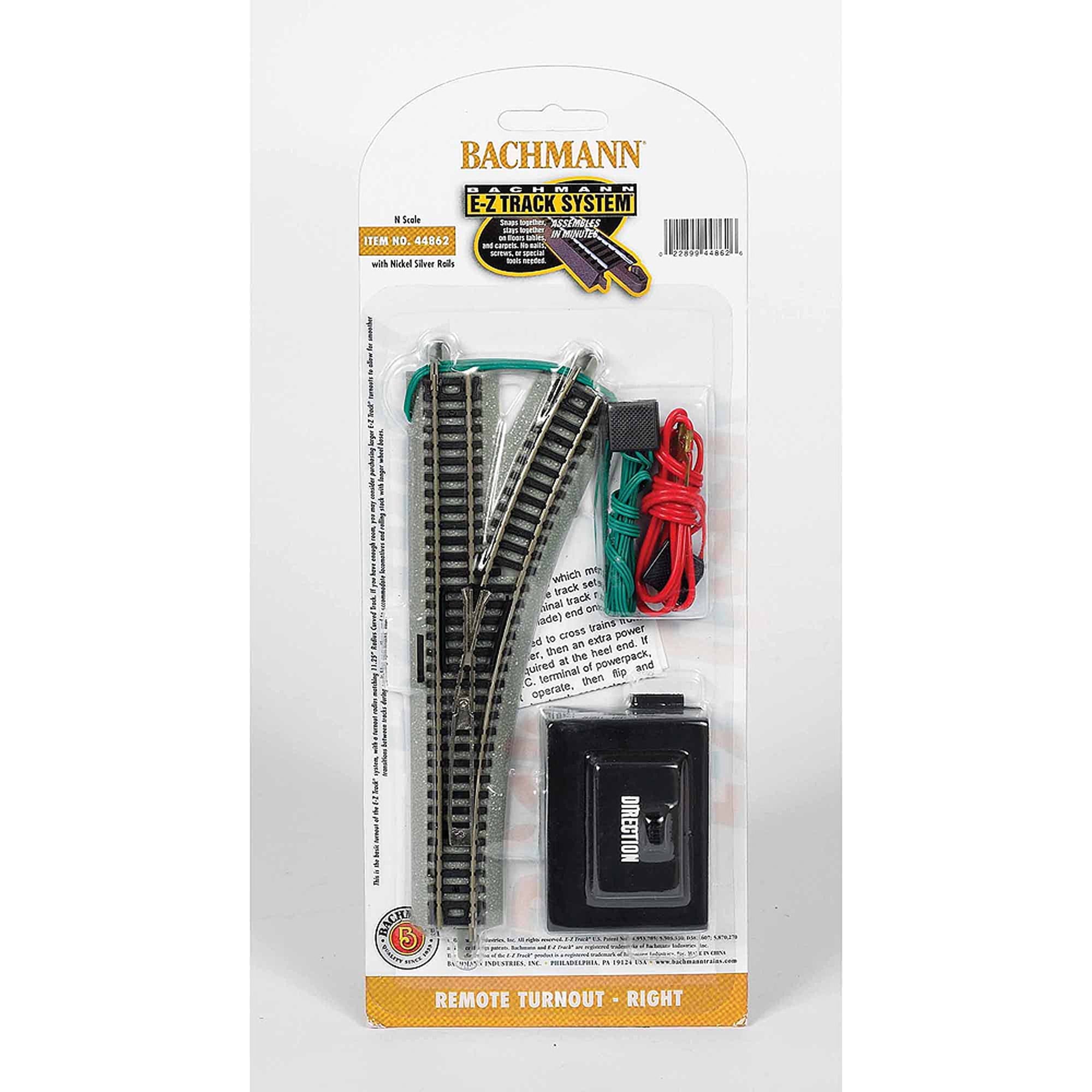 Bachmann Trains N Scale Snap Fit E-Z Track Remote Turnout Right - Nickel Silver Rail with Grey Roadbed for Model Train Layouts and Scenery Building
