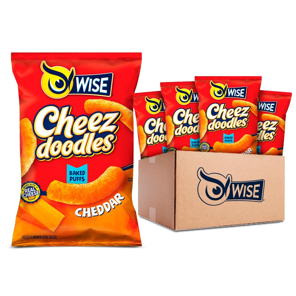 Wise Snacks Baked Cheez Doodles - Real Cheddar Cheese Puffs, Gluten Free, 0g Trans Fat, No Preservatives, 3.25oz (12 Pack) - Perfect for Parties, Movie Nights & School Lunches
